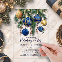 Gold & Blue Christmas Ornaments Party