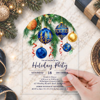 Gold & Blue Christmas Ornaments Party Arched