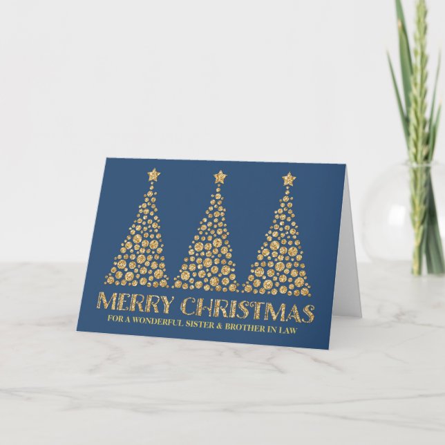 Gold Blue Christmas Sister & Brother in Law Holiday Card (Front)