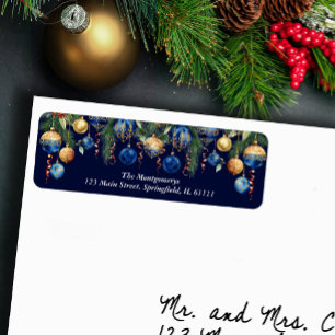 Gold Blue Christmas Tree Ornaments Return Address