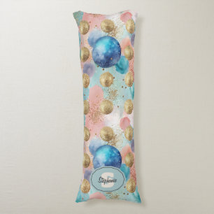 Gold & Blue Circle Pattern with Glitter Accents Body Cushion