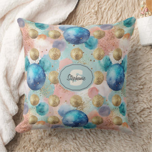Gold & Blue Circle Pattern with Glitter Accents Cushion