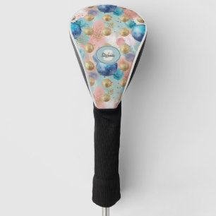 Gold & Blue Circle Pattern with Glitter Accents Golf Head Cover