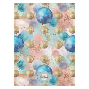 Gold & Blue Circle Pattern with Glitter Accents Tablecloth