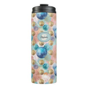 Gold & Blue Circle Pattern with Glitter Accents Thermal Tumbler