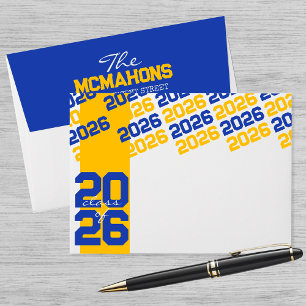 Gold & Blue Class of + Return Address Graduation Envelope