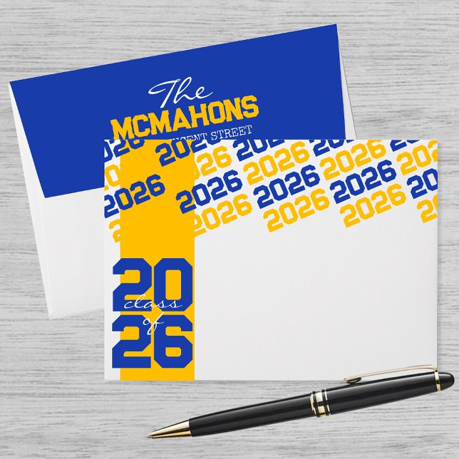 Gold & Blue Class of + Return Address Graduation Envelope (Creator Uploaded)