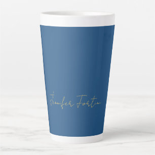 Gold & Blue Colour Calligraphy Elegant Plain Name Latte Mug