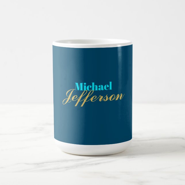 Gold blue colour elegant modern minimalist name coffee mug (Center)