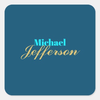 Gold blue colour elegant modern minimalist name square sticker