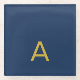 Gold & Blue Colour Monogram Professional Initial Glass Coaster