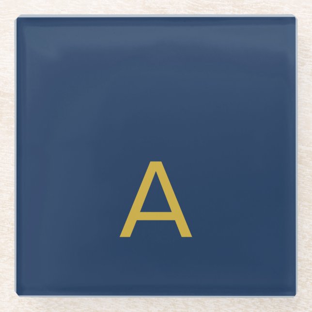 Gold & Blue Colour Monogram Professional Initial  Glass Coaster (Front)