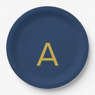 Gold & Blue Colour Monogram Professional Initial Paper Plate