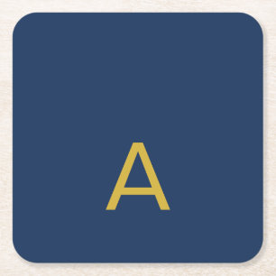 Gold & Blue Colour Monogram Professional Initial Square Paper Coaster