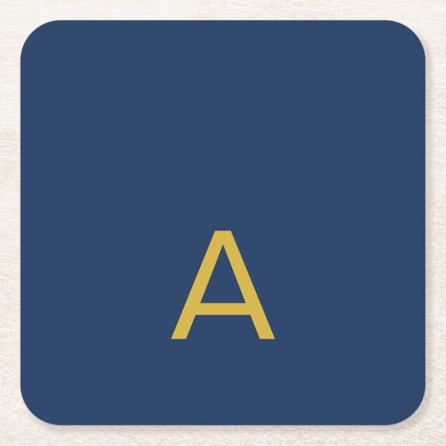 Gold & Blue Colour Monogram Professional Initial  Square Paper Coaster (Front)