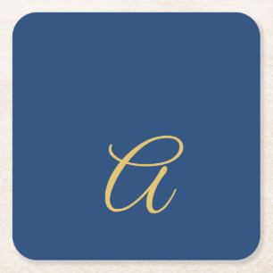 Gold & Blue Colour Monogram Professional Initial Square Paper Coaster