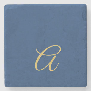 Gold & Blue Colour Monogram Professional Initial Stone Coaster