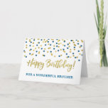 Gold Blue Confetti Brother Birthday Card<br><div class="desc">Birthday card for brother with gold and blue modern confetti pattern.</div>