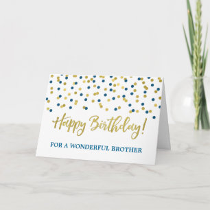 Gold Blue Confetti Brother Birthday Card