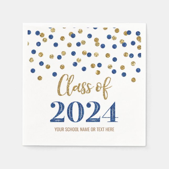 Gold Blue Confetti Class of 2024  Napkins (Front)