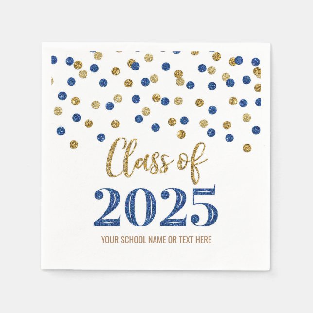 Gold Blue Confetti Class of 2025 Napkins (Front)