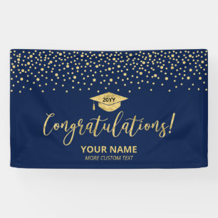 Gold & Blue Confetti Congratulation Graduation Banner