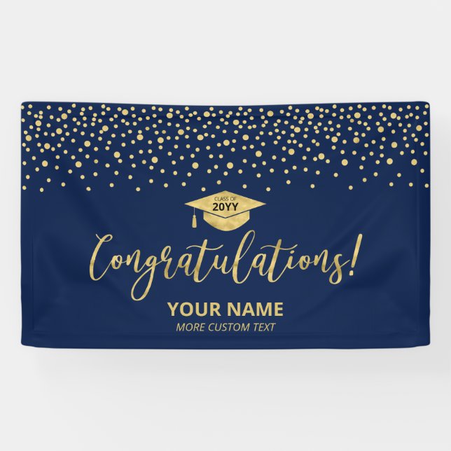 Gold & Blue Confetti Congratulation Graduation Banner (Horizontal)