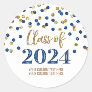 Gold Blue Confetti Graduation 2024 Classic Round Sticker