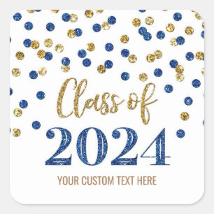 Gold Blue Confetti Graduation 2024  Square Sticker