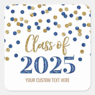 Gold Blue Confetti Graduation 2025 Square Sticker