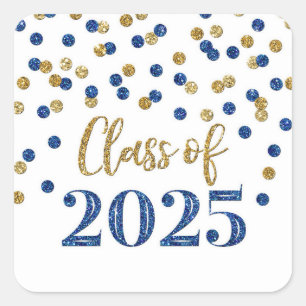 Gold Blue Confetti Graduation 2025 Square Sticker