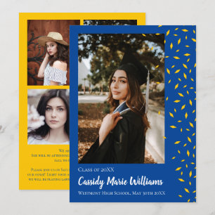 Gold Blue Confetti Graduation Announcement