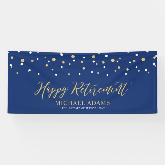 Gold & Blue Confetti | Happy Retirement Party Bann Banner (Horizontal)