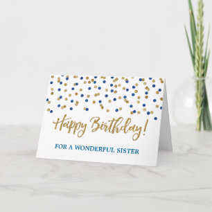 Gold Blue Confetti Sister Birthday Card