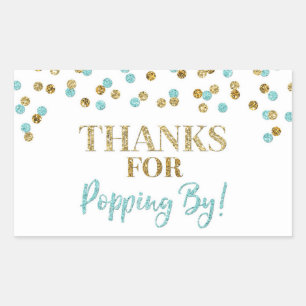 Gold Blue Confetti Thanks for Popping By Rectangular Sticker