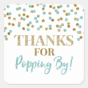 Gold Blue Confetti Thanks for Popping By Square Sticker