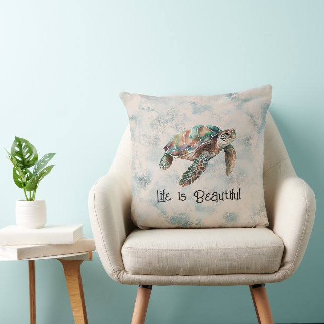 Gold Blue Cream Dream Sea Turtle Cushion (Chair)