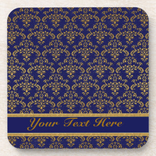 Gold & Blue Damask Pattern Coaster