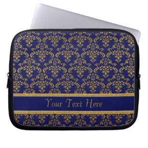 Gold & Blue Damask Pattern Laptop Sleeve