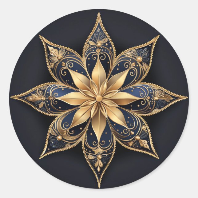 Gold Blue Decorative Flower Sticker (Front)