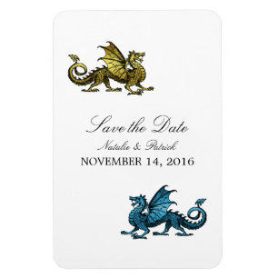 Gold Blue Dragon Save the Date Magnet