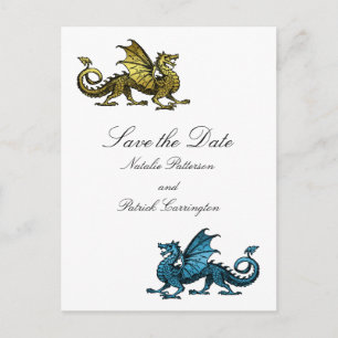 Gold Blue Dragon Save the Date Postcard