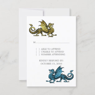 Gold Blue Dragon Wedding Response Card