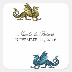 Gold Blue Dragon Wedding Stickers