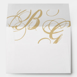 Gold Blue Elegant Monogram 5x7 Wedding Invitation Envelope