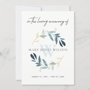 GOLD BLUE FAUNA SYMPATHY MEMORIAL SERVICE INVITE