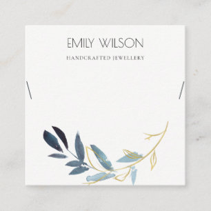 GOLD BLUE FAUNA WATERCOLOR NECKLACE DISPLAY LOGO SQUARE BUSINESS CARD