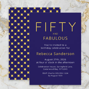 Gold Blue Fifty and Fabulous 50th Birthday Party  Invitation