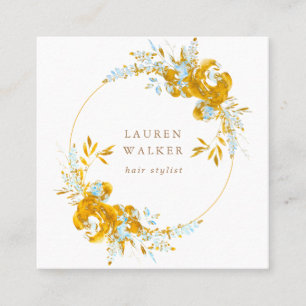 gold blue floral elegant Business Card