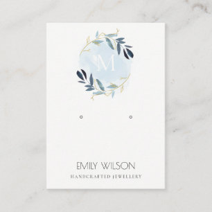 GOLD BLUE FOLIAGE MONOGRAM EARRING DISPLAY LOGO BUSINESS CARD